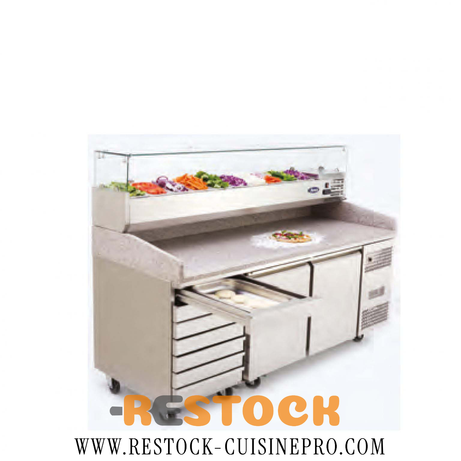 MEUBLE A PIZZA DESSUS MARBRE 2 PORTES + 7 TIROIRS – CUISIFRIOT