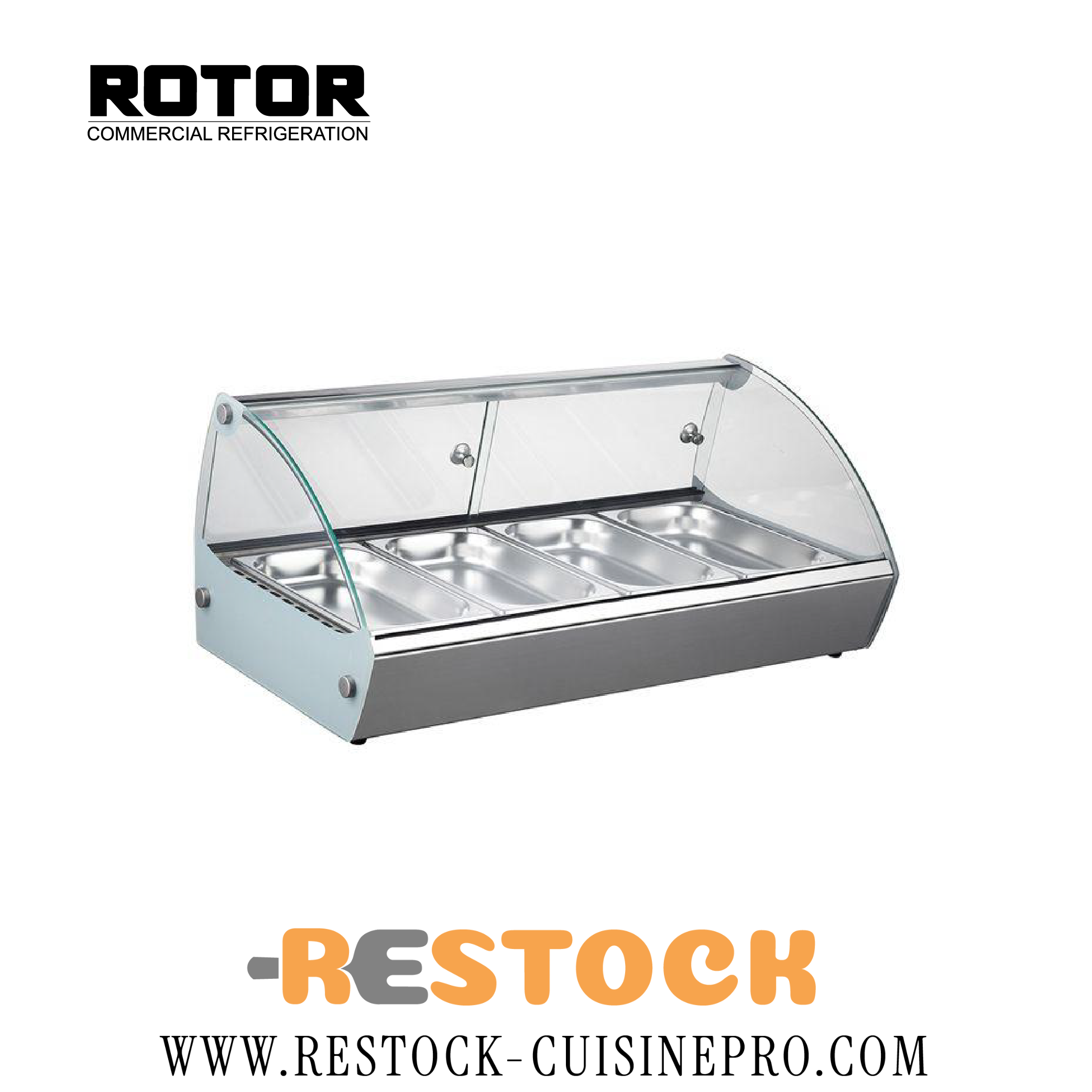 VITRINE CHAUDE 4 BACS VERRE BOMBEE A POSER 773x420x336 RTR4