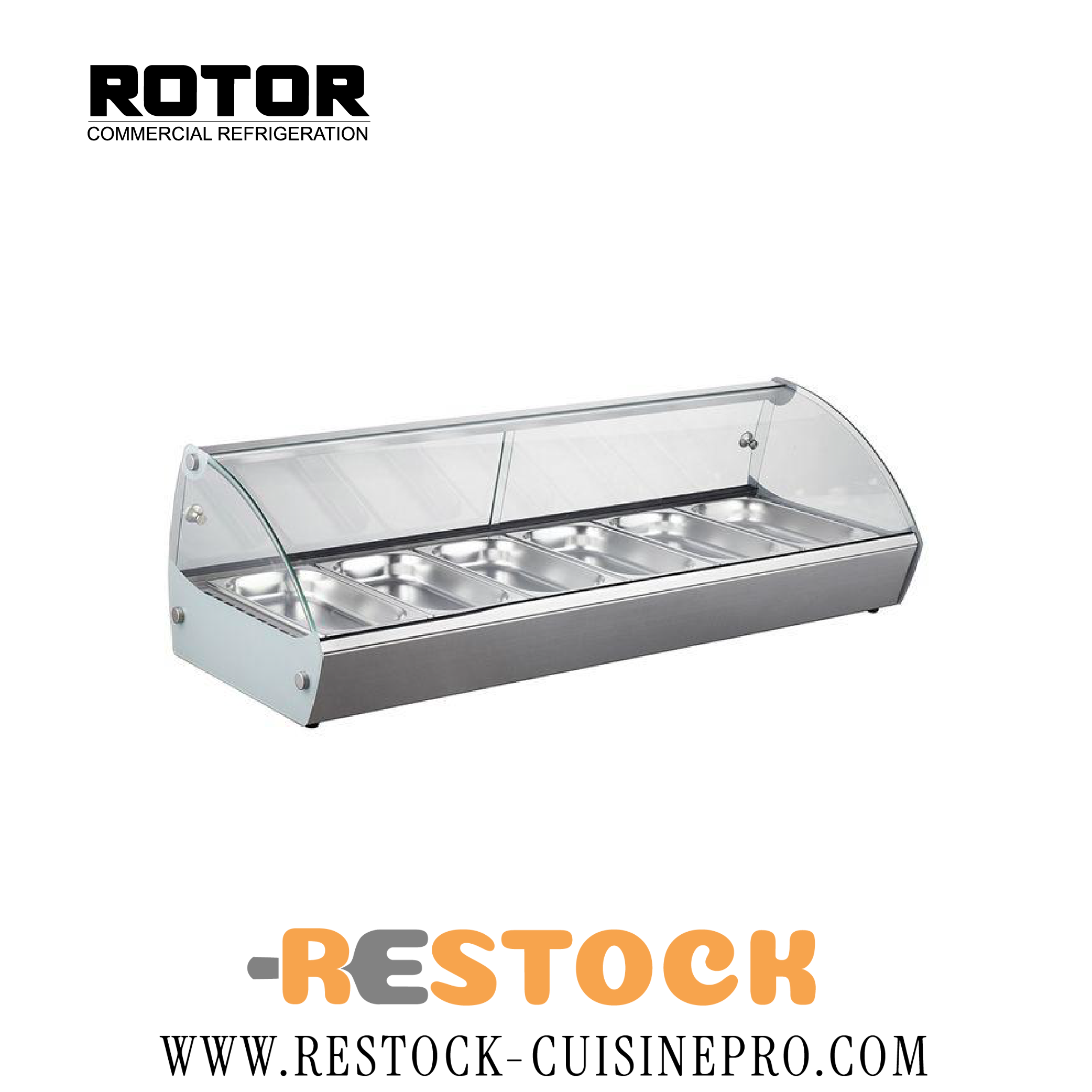 VITRINE CHAUDE 6 BACS VERRE BOMBEE A POSER 1127x420x336 RTR6